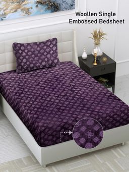 FABINALIV - Purple Geometric Wollen Single Bedsheet with Pillow Cover