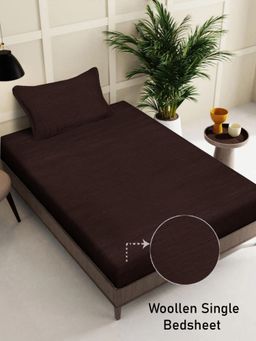 FABINALIV - Brown Geometric Wollen Single Bedsheet with Pillow Cover (Pack of 2) (Single)