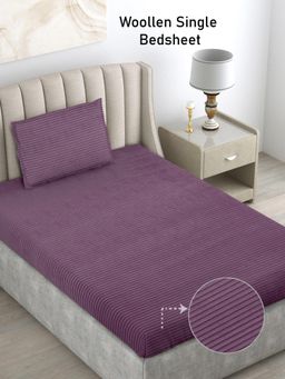 FABINALIV - Purple Geometric Wollen Single Bedsheet with Pillow Cover (Pack of 2) (Single)