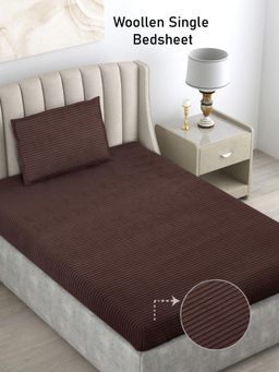 FABINALIV - Brown Geometric Wollen Single Bedsheet with Pillow Cover (Pack of 2) (Single)