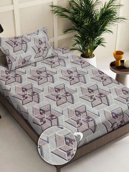 FABINALIV - Brown Geometric Wollen Single Bedsheet with Pillow Cover (Pack of 2) (Single)