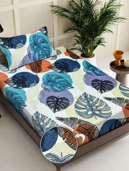 FABINALIV - Multi-Color Floral Wollen Single Bedsheet with Pillow Cover (Pack of 2) (Single)