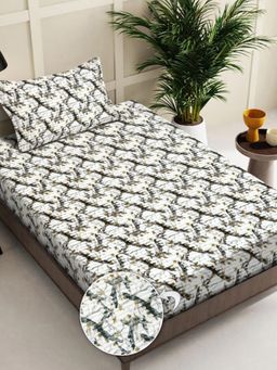 FABINALIV - White Abstract Wollen Single Bedsheet with Pillow Cover