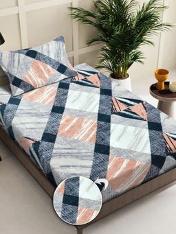 FABINALIV - Multi-Color Geometric Wollen Single Bedsheet with Pillow Cover (Pack of 2) (Single)