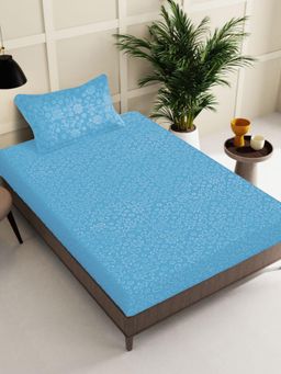 FABINALIV - Blue Floral Wollen Single Bedsheet with Pillow Cover