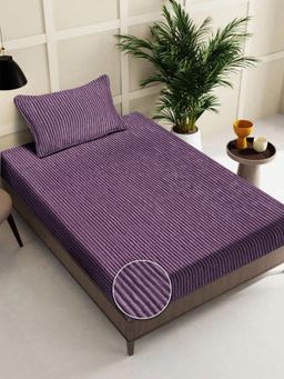 FABINALIV - Purple Solid Wollen Single Bedsheet with Pillow Cover