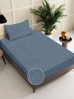 FABINALIV - Blue Geometric Wollen Single Bedsheet with Pillow Cover (Pack of 2) (Single)