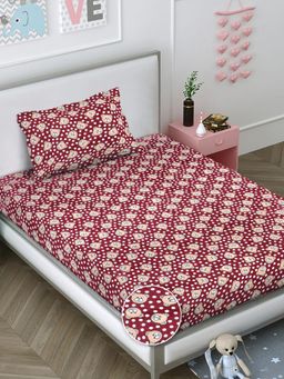 FABINALIV - Red Graphic Wollen Single Bedsheet with Pillow Cover (Pack of 2) (Single)