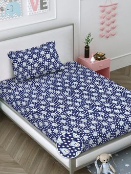 FABINALIV - Blue Graphic Wollen Single Bedsheet with Pillow Cover
