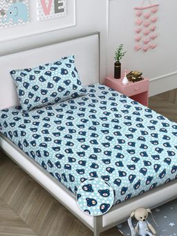 FABINALIV - Blue Graphic Wollen Single Bedsheet with Pillow Cover