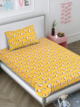 FABINALIV - Yellow Graphic Wollen Single Bedsheet with Pillow Cover