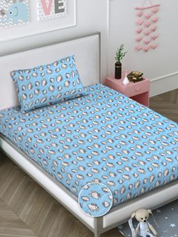 FABINALIV - Blue Graphic Wollen Single Bedsheet with Pillow Cover