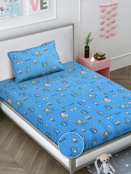 FABINALIV - Blue Graphic Wollen Single Bedsheet with Pillow Cover