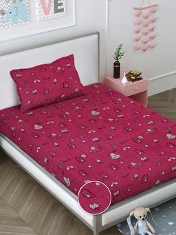 FABINALIV - Pink Graphic Wollen Single Bedsheet with Pillow Cover (Pack of 2) (Single)