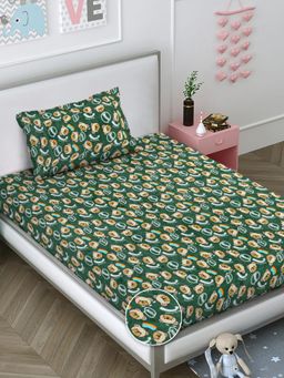 FABINALIV - Green Graphic Wollen Single Bedsheet with Pillow Cover