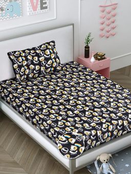 FABINALIV - Black Graphic Wollen Single Bedsheet with Pillow Cover