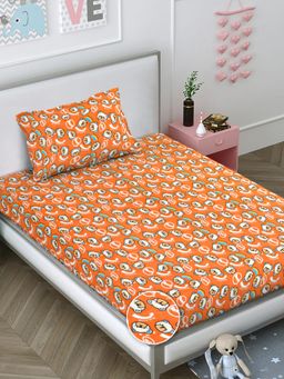 FABINALIV - Orange Graphic Wollen Single Bedsheet with Pillow Cover