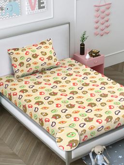 FABINALIV - Cream Graphic Wollen Single Bedsheet with Pillow Cover