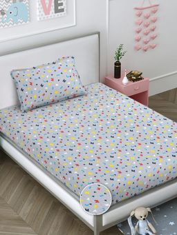 FABINALIV - Grey Graphic Wollen Single Bedsheet with Pillow Cover (Pack of 2) (Single)