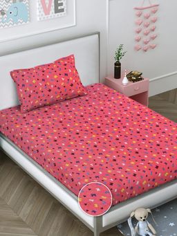FABINALIV - Pink Abstract Wollen Single Bedsheet with Pillow Cover