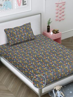 FABINALIV - Grey Graphic Wollen Single Bedsheet with Pillow Cover