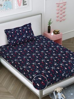 FABINALIV - Blue Abstract Wollen Single Bedsheet with Pillow Cover