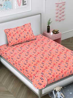 FABINALIV - Peach Abstract Wollen Single Bedsheet with Pillow Cover