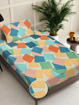 FABINALIV - Multi-Color Geometric Wollen Single Bedsheet with Pillow Cover (Pack of 2) (Single)