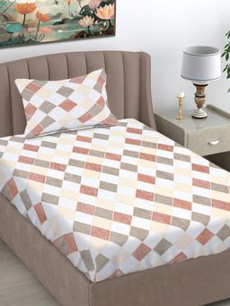 FABINALIV - Multi-Color Geometric Wollen Single Bedsheet with Pillow Cover