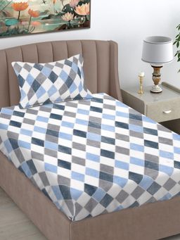 FABINALIV - Blue Geometric Wollen Single Bedsheet with Pillow Cover (Pack of 2) (Single)