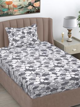 FABINALIV - Grey Abstract Wollen Single Bedsheet with Pillow Cover (Pack of 2) (Single)