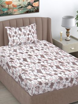 FABINALIV - Brown Abstract Wollen Single Bedsheet with Pillow Cover (Pack of 2) (Single)