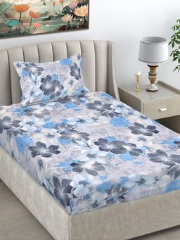 FABINALIV - Grey Floral Wollen Single Bedsheet with Pillow Cover