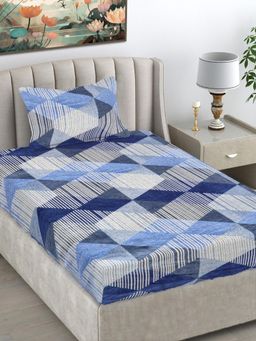 FABINALIV - Multi-Color Geometric Wollen Single Bedsheet with Pillow Cover