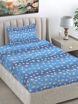FABINALIV - Blue Abstract Wollen Single Bedsheet with Pillow Cover (Pack of 2) (Single)