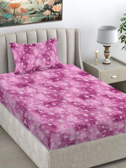 FABINALIV - Pink Abstract Wollen Single Bedsheet with Pillow Cover