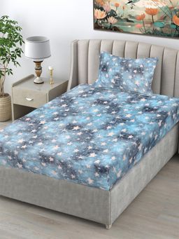 FABINALIV - Blue Abstract Wollen Single Bedsheet with Pillow Cover