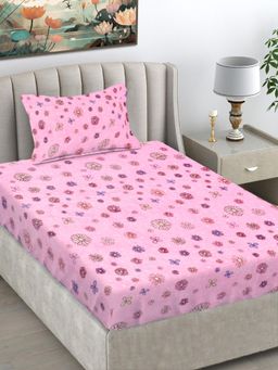 FABINALIV - Pink Floral Wollen Single Bedsheet with Pillow Cover
