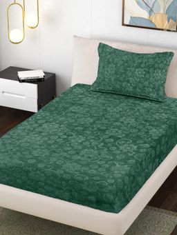 FABINALIV - Green Floral Wollen Single Bedsheet with Pillow Cover