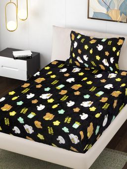FABINALIV - Black Graphic Wollen Single Bedsheet with Pillow Cover