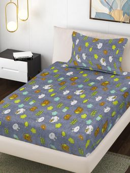 FABINALIV - Grey Graphic Wollen Single Bedsheet with Pillow Cover