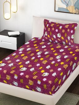 FABINALIV - Red Graphic Wollen Single Bedsheet with Pillow Cover