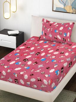 FABINALIV - Pink Graphic Wollen Single Bedsheet with Pillow Cover