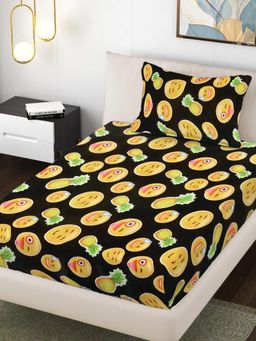 FABINALIV - Black Graphic Wollen Single Bedsheet with Pillow Cover (Pack of 2) (Single)