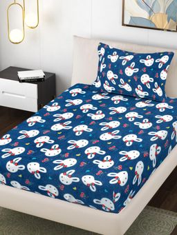 FABINALIV - Blue Graphic Wollen Single Bedsheet with Pillow Cover