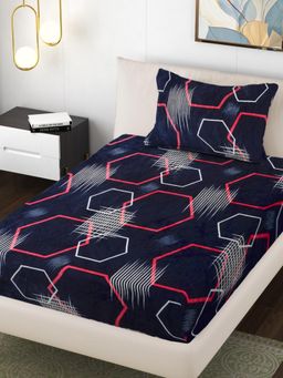FABINALIV - Blue Geometric Wollen Single Bedsheet with Pillow Cover (Pack of 2) (Single)