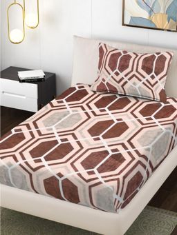 FABINALIV - Brown Geometric Wollen Single Bedsheet with Pillow Cover (Pack of 2) (Single)