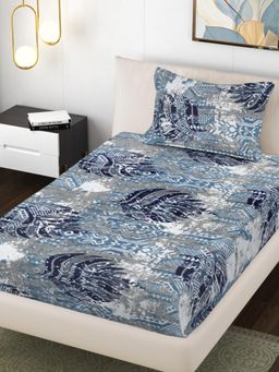 FABINALIV - Multi-Color Abstract Wollen Single Bedsheet with Pillow Cover
