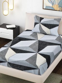 FABINALIV - Multi-Color Geometric Wollen Single Bedsheet with Pillow Cover (Pack of 2) (Single)