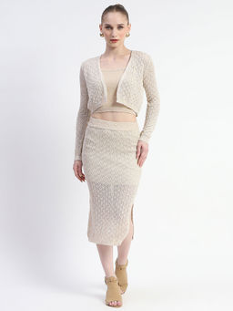 Madame - Beige Self Design Co-Ords (Set of 3)